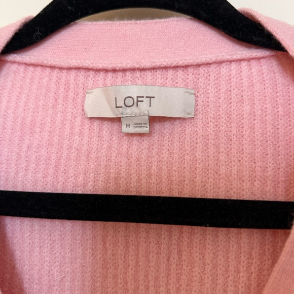 LOFT Soft Pink Ribbed V-Neck Button Cardigan - Picture 3 of 3
